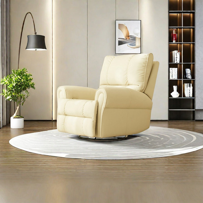 Fauteuil inclinable ergonomique et structure en bois massif., Similicuir beige