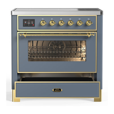 Cuisinière à induction 36 pouces avec 6 éléments à induction en bleu gris (garniture laiton) Majestic III Series