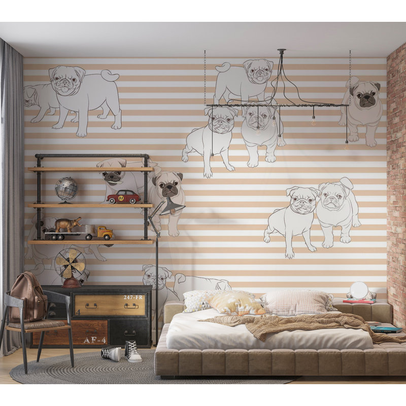 Papier peint pour enfants - Chiens ludiques, L 27 po x l 39 po