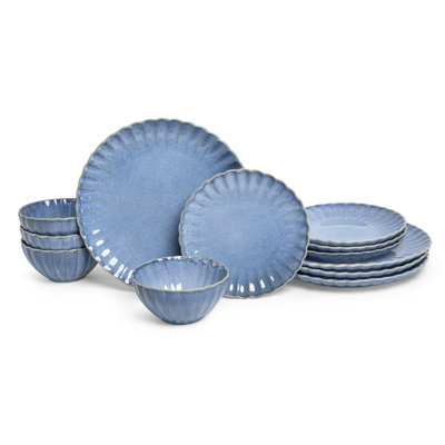 Service de vaisselle bleu réactif 12 pièces Sango Frill - Service pour 4, en grès durable