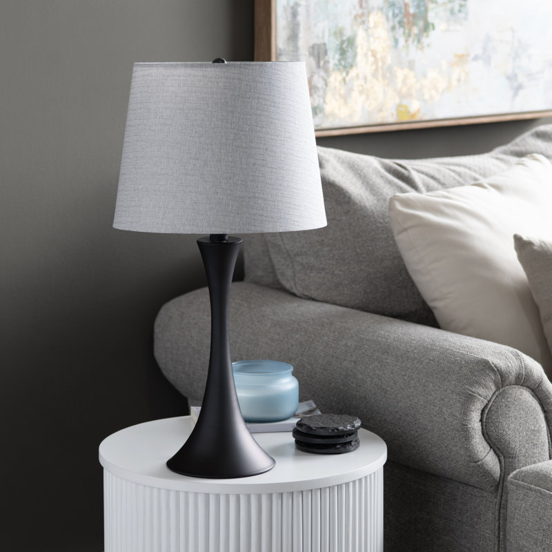 Set Of 2 Metal Table Lamp With Shade, Black, White