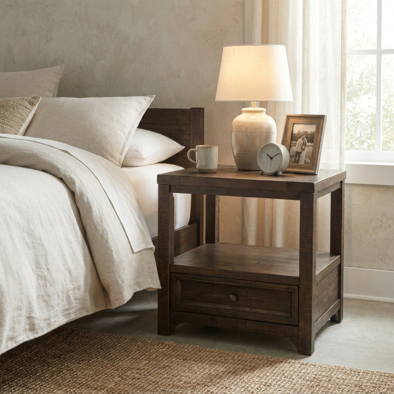 Table de bout en bois massif avec rangement Atlai