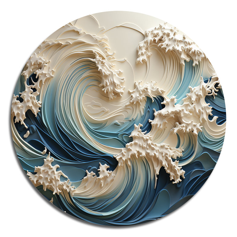 Placence - art mural rond en métal bord de mer, H 16 po x l 16 po