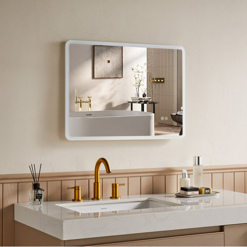 Bathroom Mirror with Led Lights, Anti-Fog, Wall Mounted, Dimmable, Horizontal/Vertical, 28" x 20"