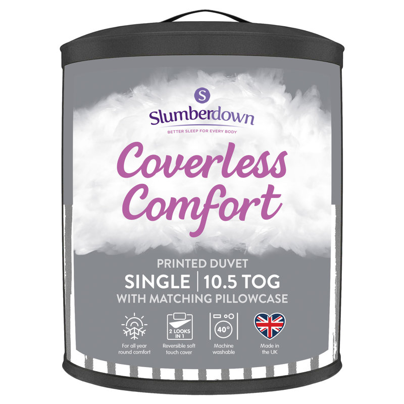 Coverless Coverlet Comforter Duvet 10.5 Tog Matching Pillowcases, Single, White Stripe