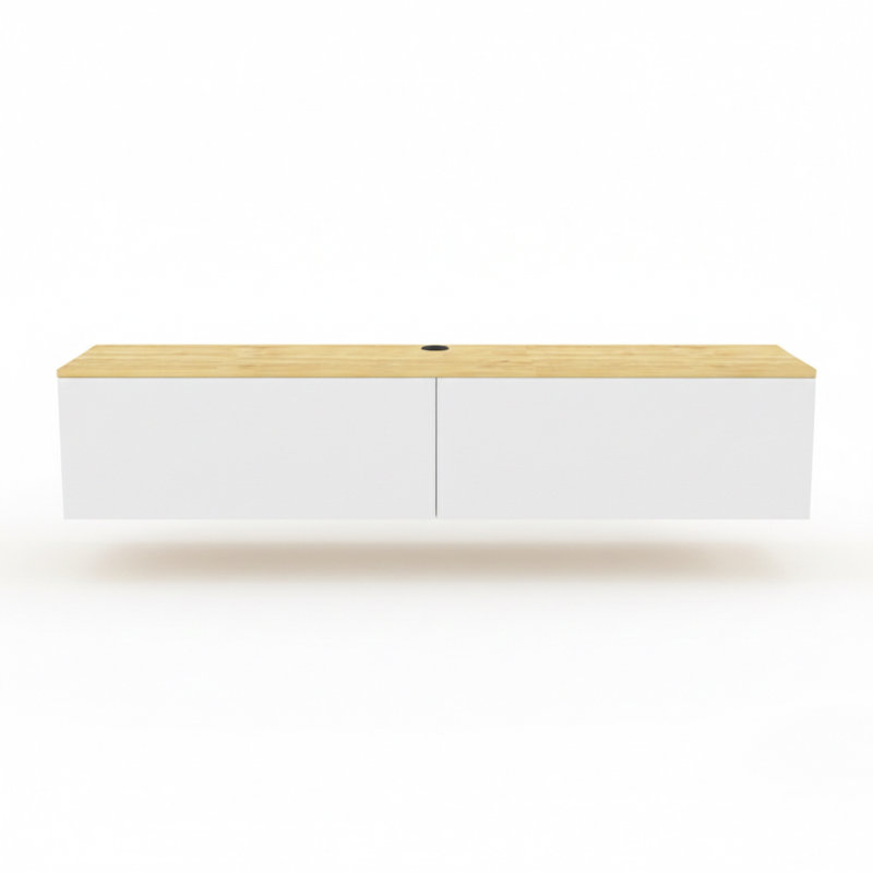 Barryan 63" Floating TV Stand, Sapphire Oak/White