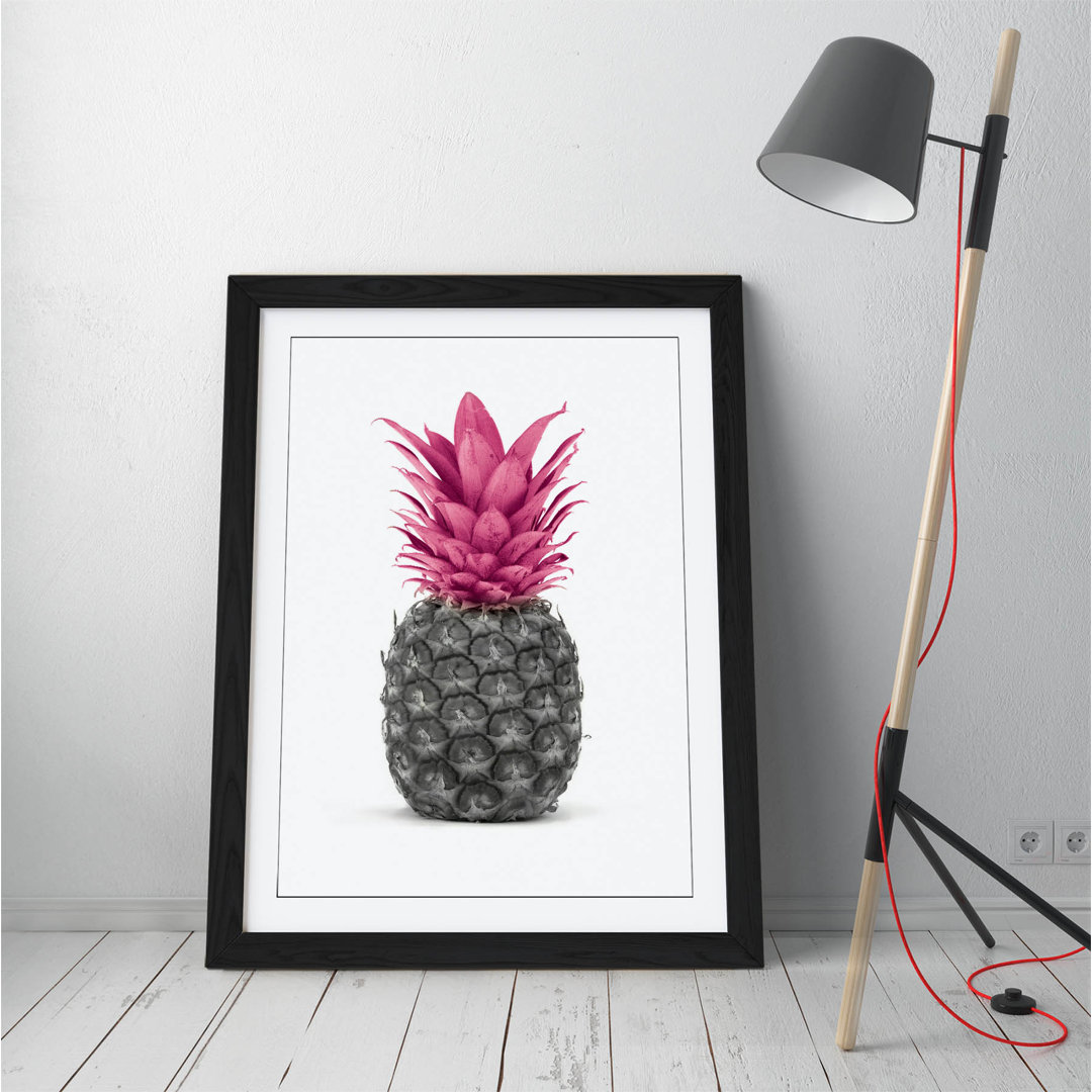Pineapple Black And White Pink - Luck Fortune Framed Wall Art Picture Print