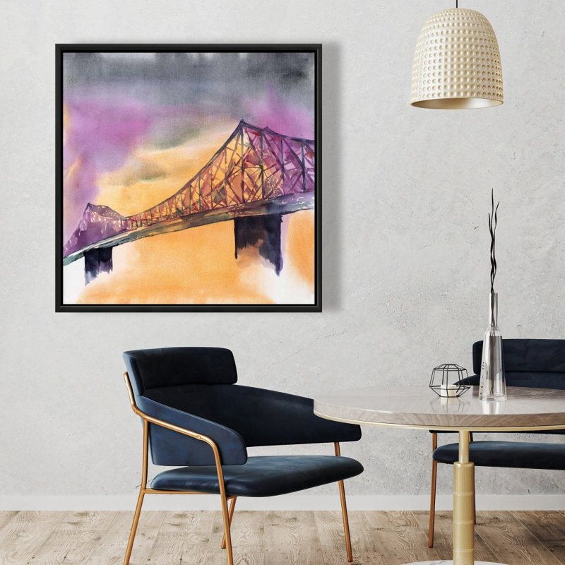 "Pont Montréal-Montréal" sur toile, Orange / mauve