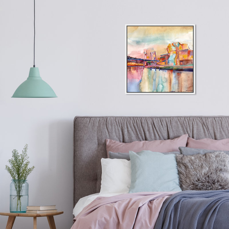 «Maja Wronska» - Peinture sur toile, H 16 po x l 16 po, Cadre blanc