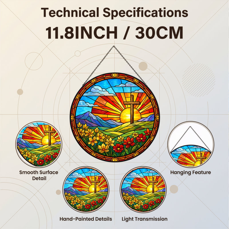 Vitrail 12 "H Sunrise Cross, H 12 po x l 12 po