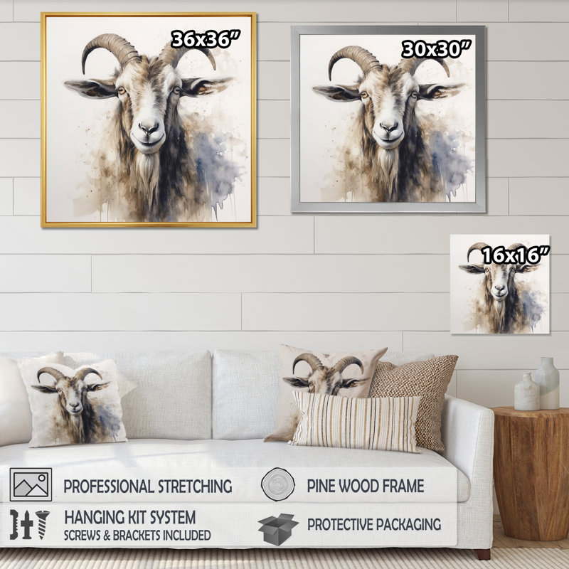 «Graceful Goat Grazers II», reproduction sur toile, H 16 po x l 16 po x P 1 po, Cadre simple blanc
