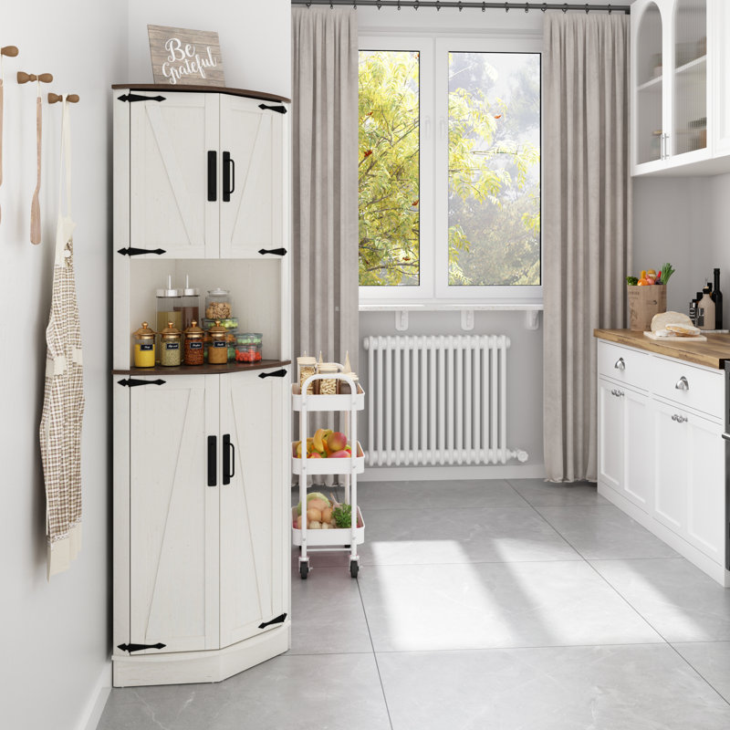 68"H Accent Cabinet, Corner Cabinet With Adjustable And Removable Shelves, White/Brown