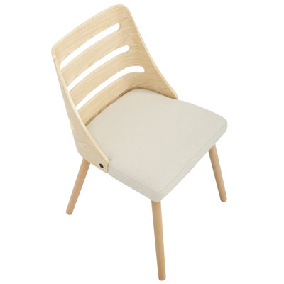 Mid-Century Modern Dining Chair With Natural Wood Finish And Cream Fabric Upholstery | Gift Idea