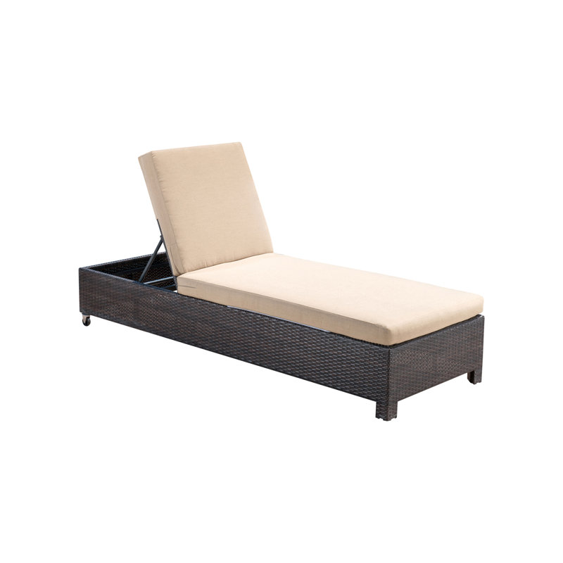 Saratoga Reclining Chaise Lounger with Cushion, Brown/Beige