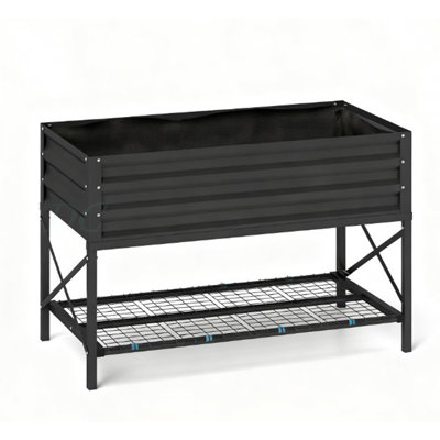 Metal Planter Box,Galvanized Raised Garden Bed,With Legs,Storage Shelf And Bed Liner