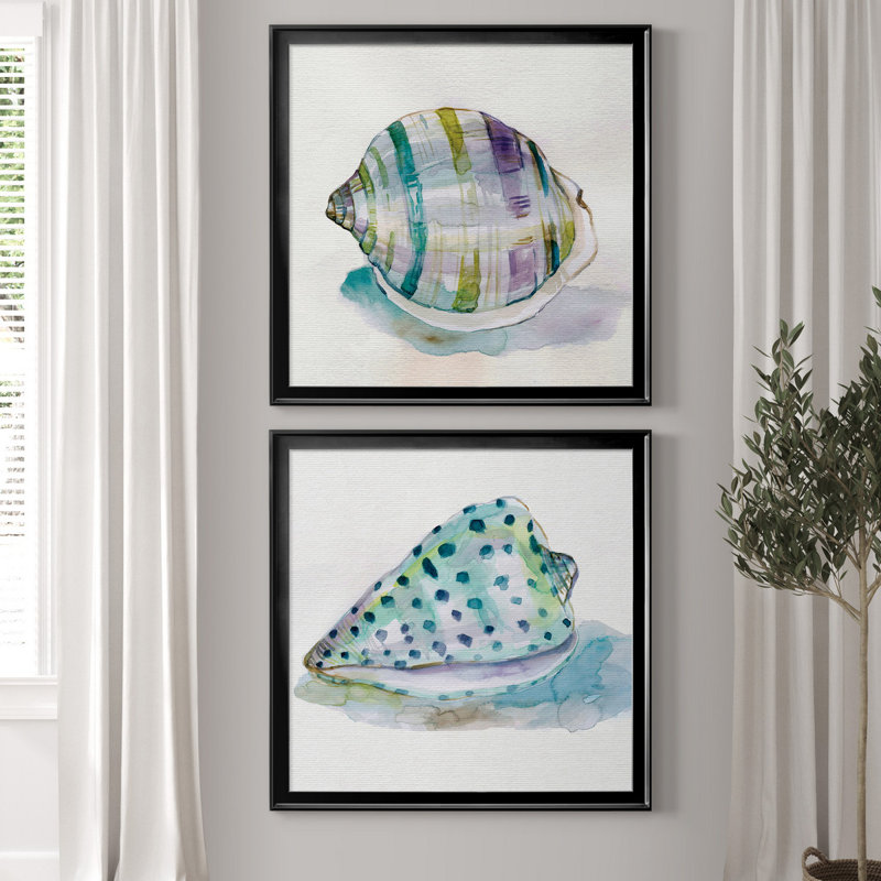 Malecon Shell III - ensemble de 2 reproductions d'art sur toile tendue, H 34,5 po x l 69 po x P 1,5 po, Toile avec cadre noir