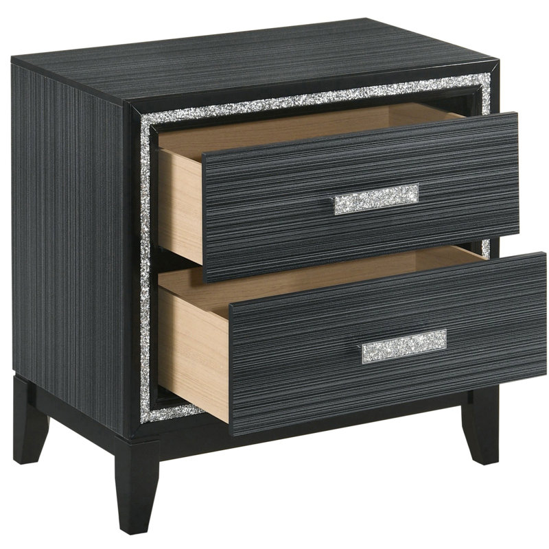 Table de chevet pour chambre à coucher - Noir vieilli 2, polyvalent pour 2 tiroirs,