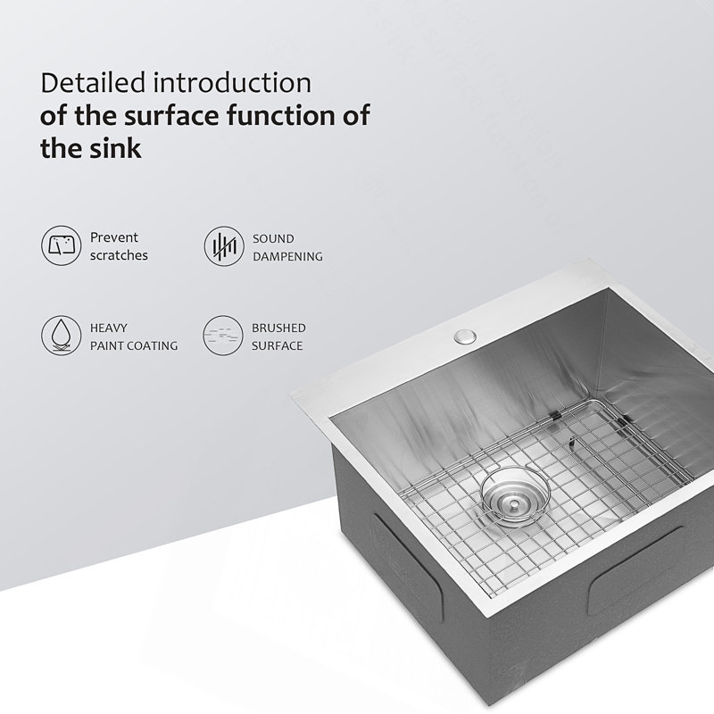 22X22 Inch Deep Stainless Steel Utility Sink With Soundproofing And Efficient Drainage