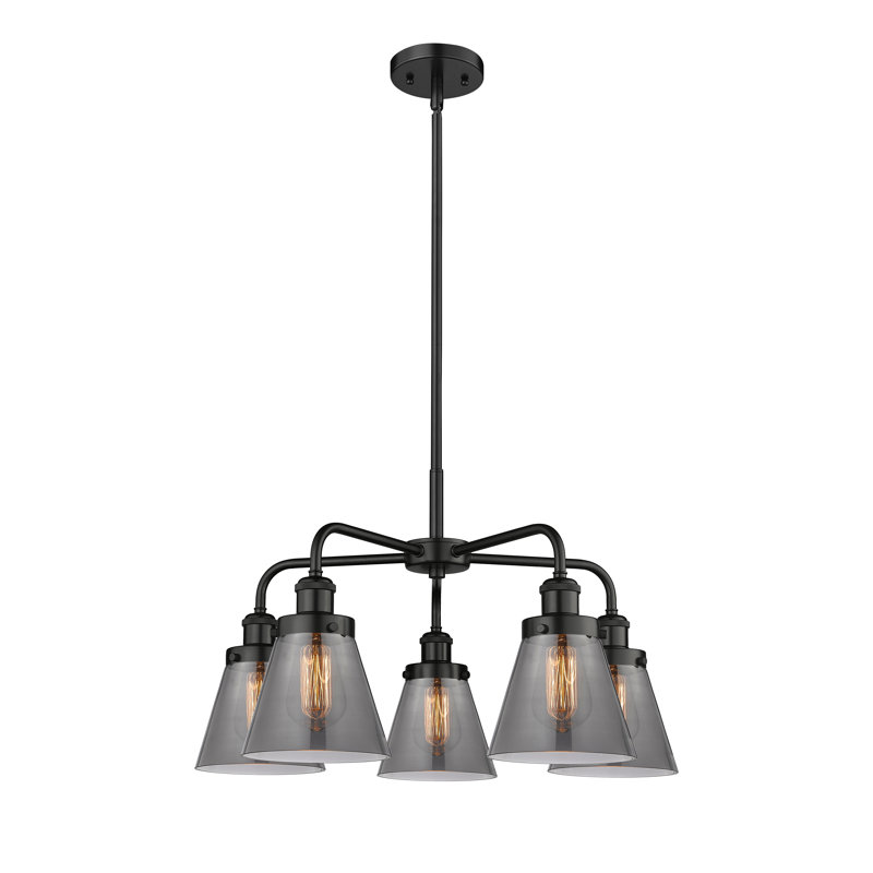 Cone 5 Light Stem Hung Chandelier, Plated Smoke, Matte Black