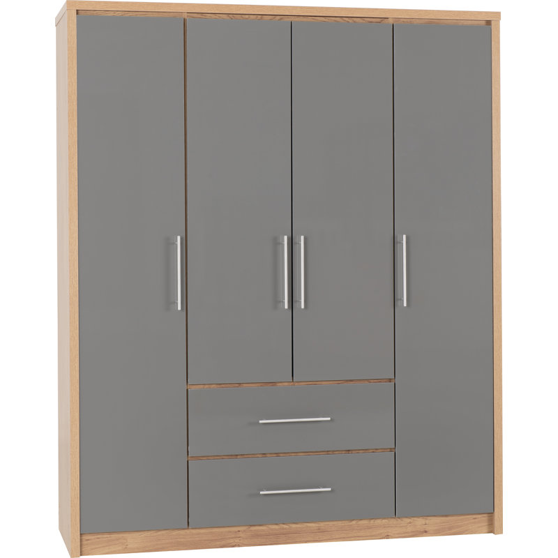 Louisa 4 Door Wardrobe, Grey Gloss