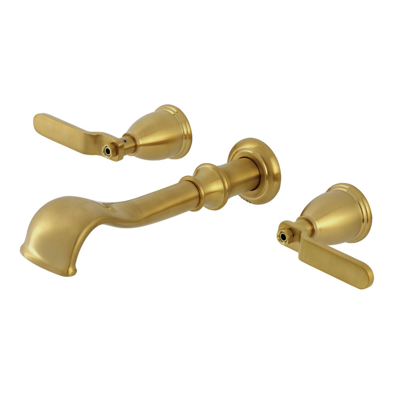 Kingston Brass Hallerbos Two-Handle 3-Hole Wall Mount Roman Tub Faucet, Brushed Brass
