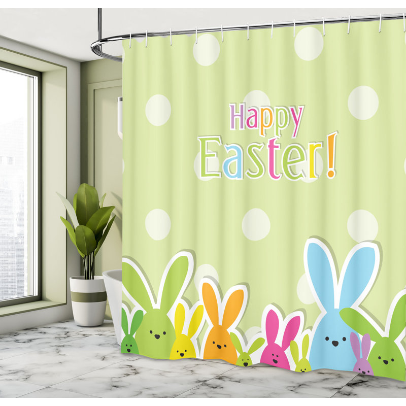 Dakota Fields Easter Shower Curtain Colorful Cartoon, 70''H x 69''W