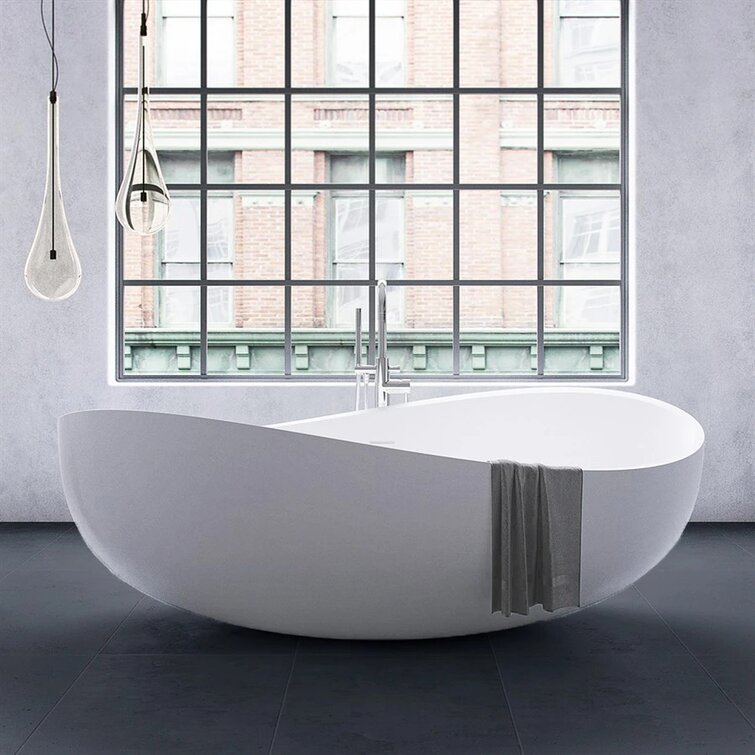 ADM Bathroom Design 75 x 46 Glossy White Stone Resin Bathtub, SW-114-GLOSSY
