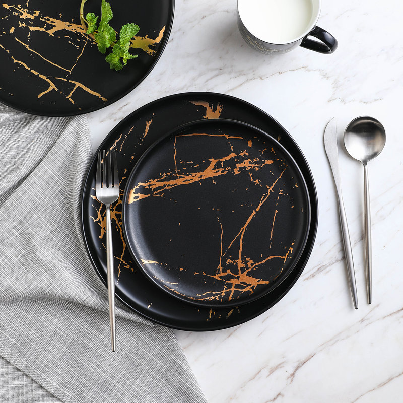Ensemble de 4 assiettes en porcelaine Stone Lain Zora, Noir