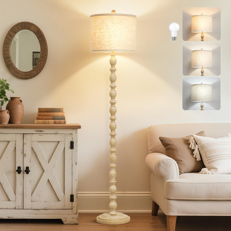 Rustic Floor Lamp With 3 Color Temperatures - 62 Inch Retro Farmhouse Standing Lamp For Living Room, Modern Tall Corner Lamp With Rotary Switch For Bedroom, Dining Room