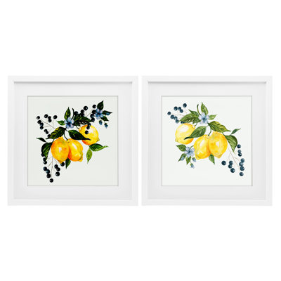 Citrus & Berries Cluster 2pc Framed Print Under Glass Set, design by Livi Finn