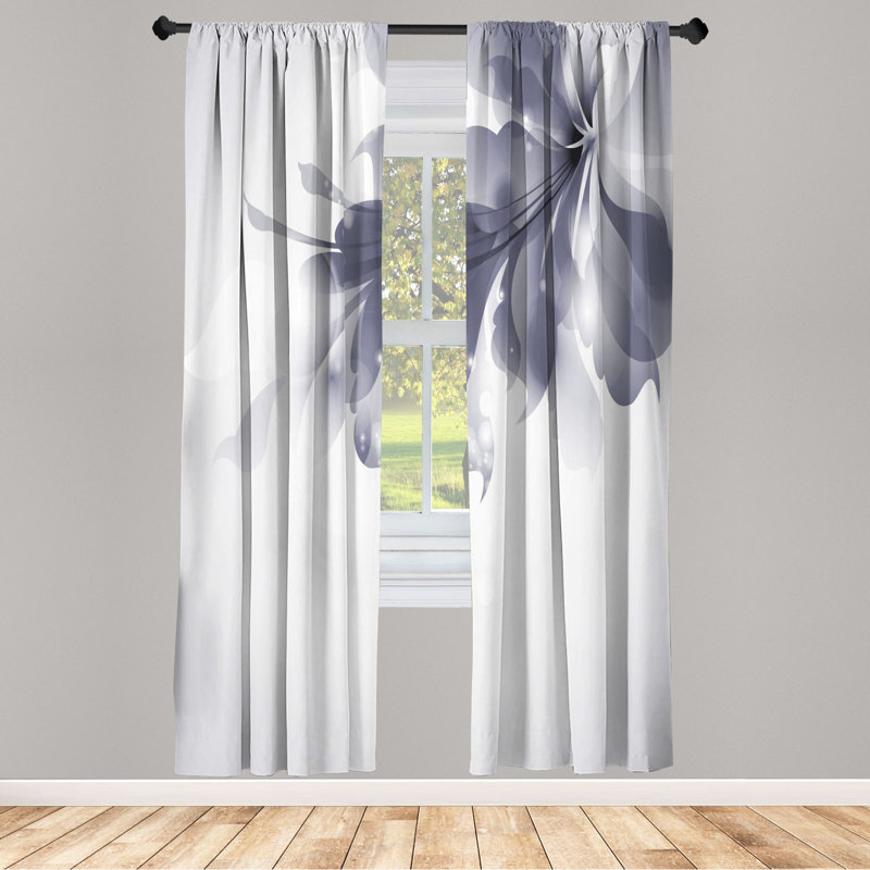 Microfiber Floral Semi-Sheer Rod Pocket Curtain Panels, 28" W x 63" L, Gray/White