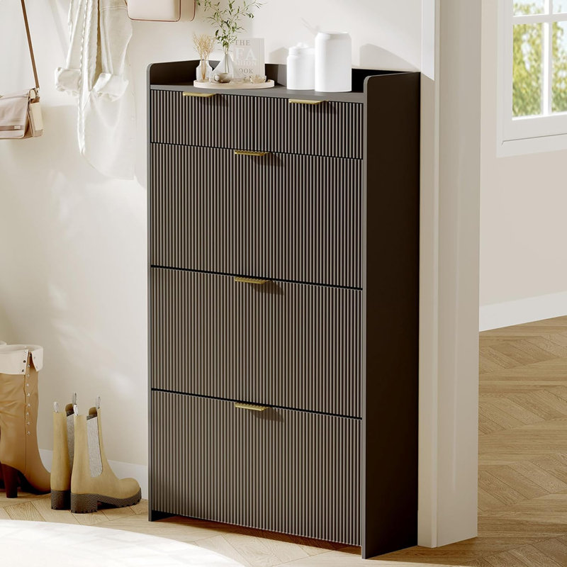 Armoire à chaussures cachée avec 3 tiroirs rabattables, armoire de rangement étroite étroite pour chaussures, 2 tiroirs