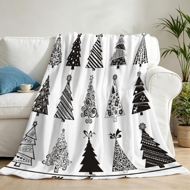 Jeté en molleton blanc ultra doux en flanelle, imprimé arbre de Noël, Jeté 50 po x 60 po