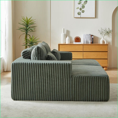 Canapé modulaire, méridienne surdimensionnée de 87 po avec canapé-lit inclinable | Velours côtelé | Vert armée