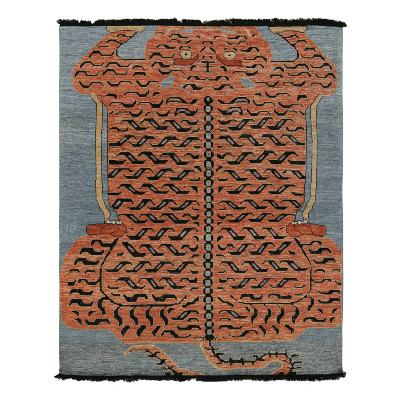 Rug & Kilim’S Pictorial Tiger-Skin Rug In Orange, Blue And Black, Rectangle 9' x 12'
