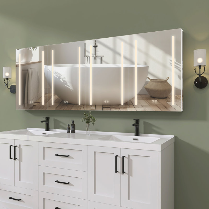 Miroir encastré blanc avec miroir anti-buée Wigfall l 80 po x H 30 po