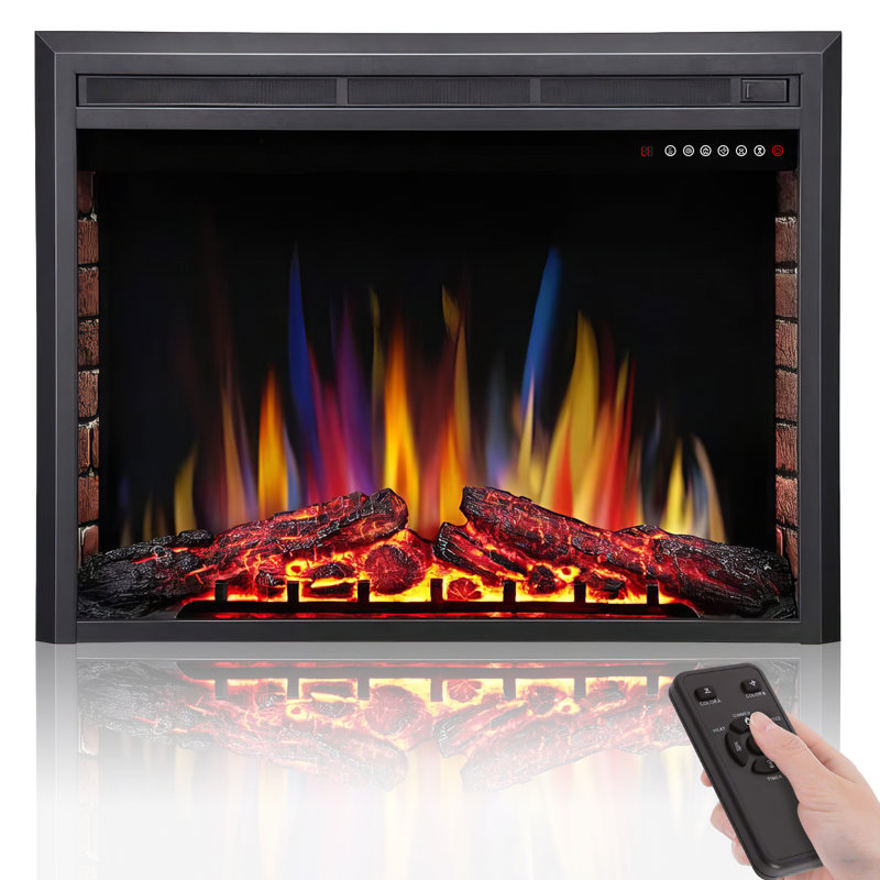 Chaufferette électrique encastrable avec écran tactile, flamme colorée et contrôle de minuterie, 750W-1500W et noir classique