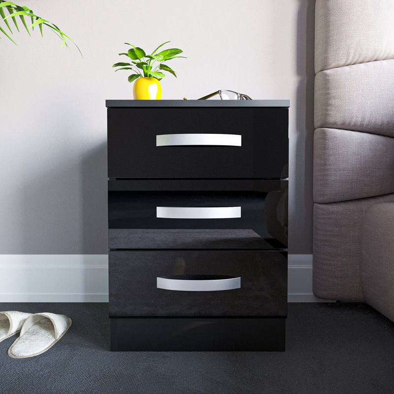 Arkadij 3 Drawer Fronts Bedside Table, Black