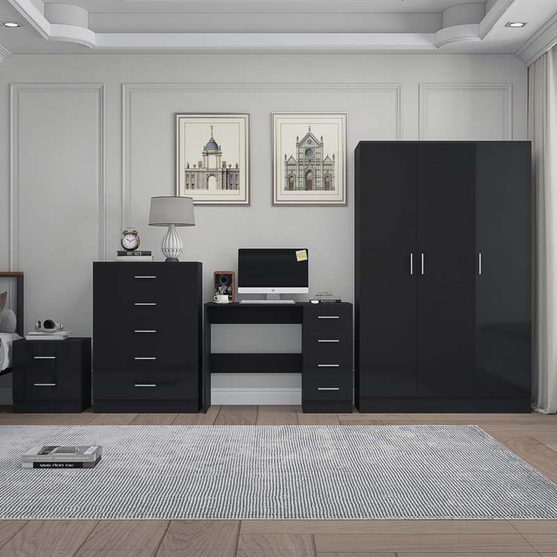 Eva Piece Bedroom Set, Black Gloss / Black Oak