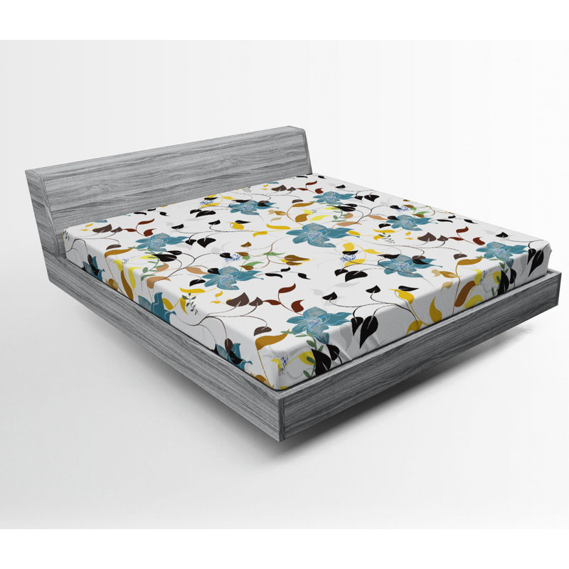 Microfiber Floral Fitted Sheet, Full Fitted Sheet, Blue Floral 1