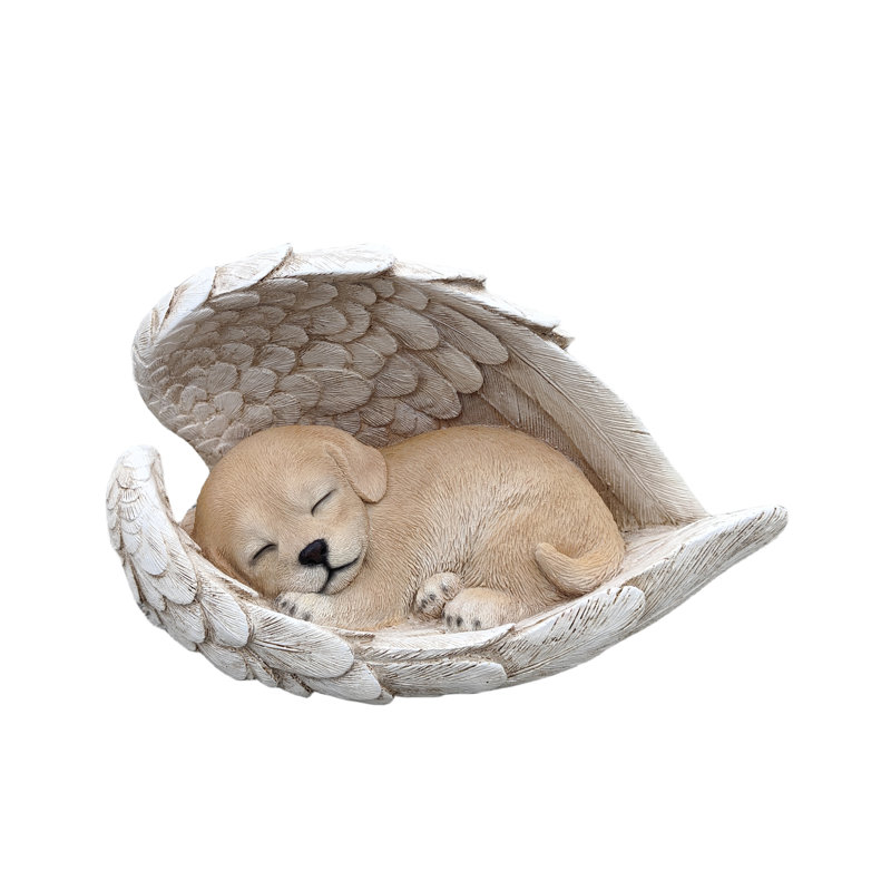  Sunny Serenity: Radiant Yellow Polyresin Angel Dog Figurine