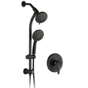 7-Setting Hand Shower And Rain Showerhead With Drill- Stainless Steel Slide Bar In Matte Black System 5-Inch Abs Head Double