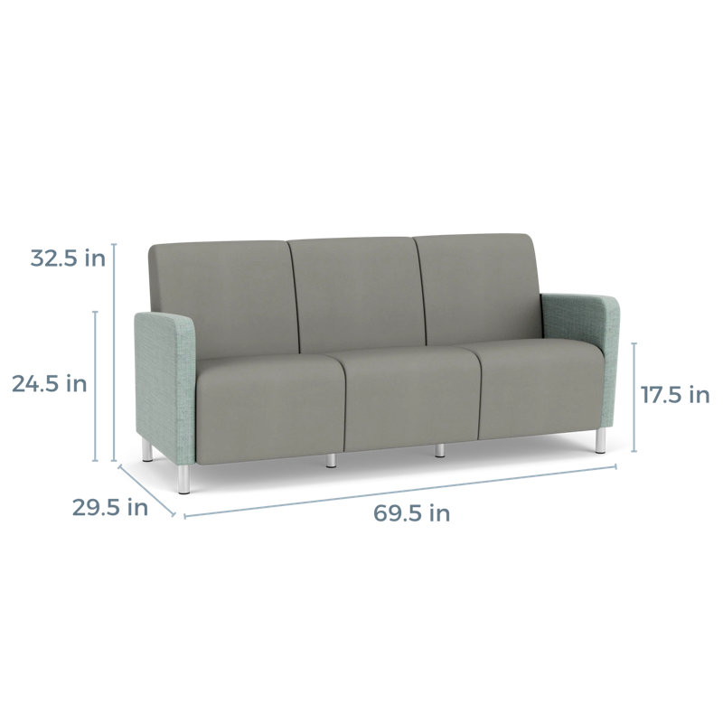 Fauteuil de réception 3 places Ravenna, Acier brossé, Chambray écume de mer / Patriot Plus colombe