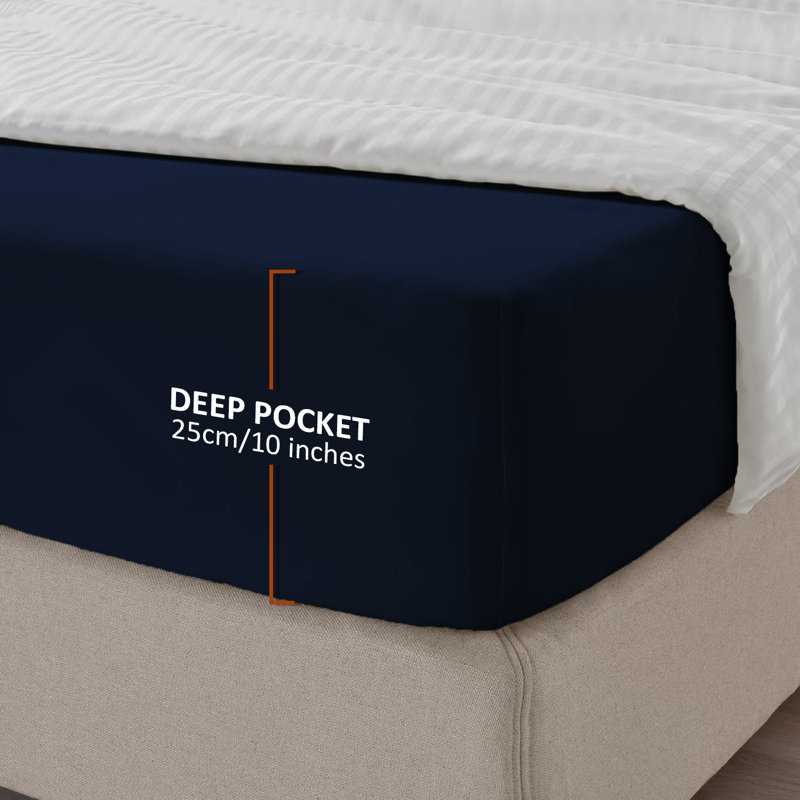 Kian-Scott Plain Weave / Muslin Fitted Sheet, Double (4'6), Navy Blue