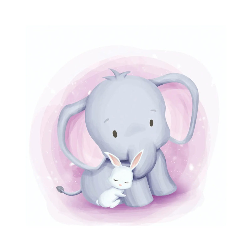Baby Elephant And Baby Rabbit by Art Mirano - Wrapped Canvas Print, 45.72 cm H x 45.72 cm W