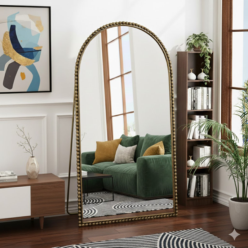 Iron Arch Retro Full Length Mirror With Supporting Feet, 65.75" H x 35.43" W, Gold