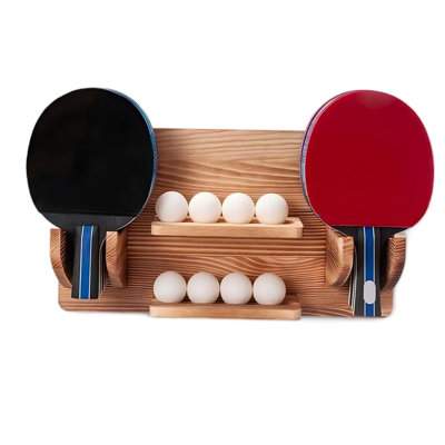 Support mural de rangement pour 6 raquettes de ping-pong, 6 raquettes de pickleball et leurs balles, en pin massif, idéal pour salle de jeux, bar, bureau ou maison.