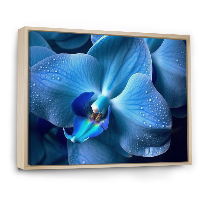 Blue Exotic Orchids Elegance - Floral Wall Art, 30" H x 40" W x 1.5" D, Natural Floater Framed