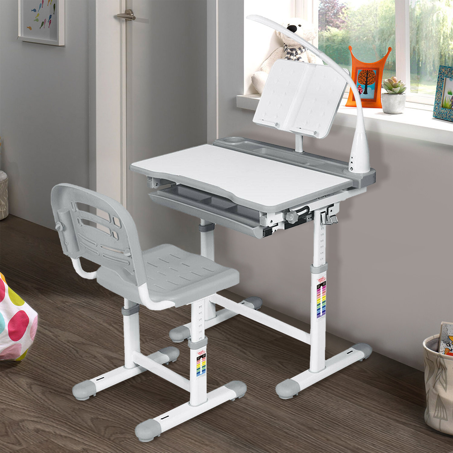 Zoomie Kids Edenfield Adjustable Art Desk Chair Set with Lamp and ...