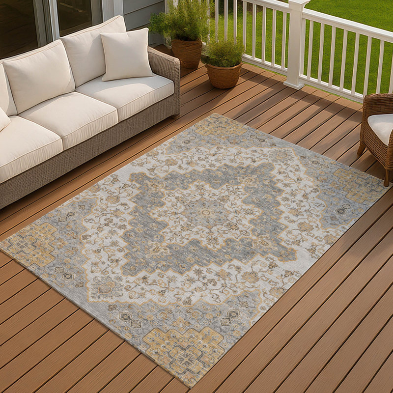 Tapis lavable à la machine intérieur / extérieur ACN2486, Argent argent, 9 pi x 12 pi